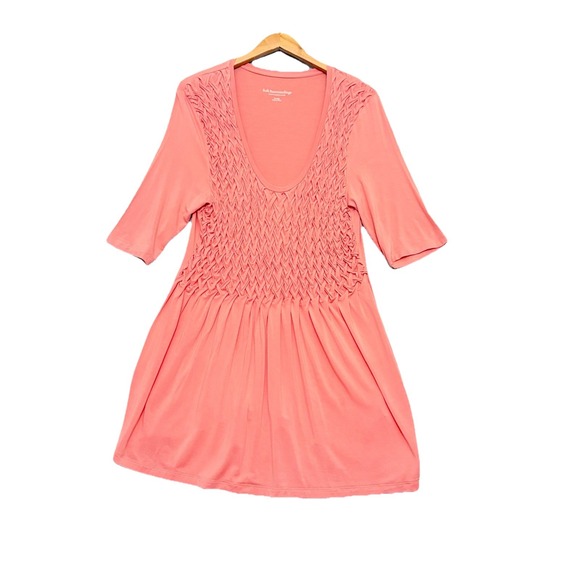 Soft Surroundings Corbeille Top Tunic #26166‎ XL Smocked Basketweave Knit Peach